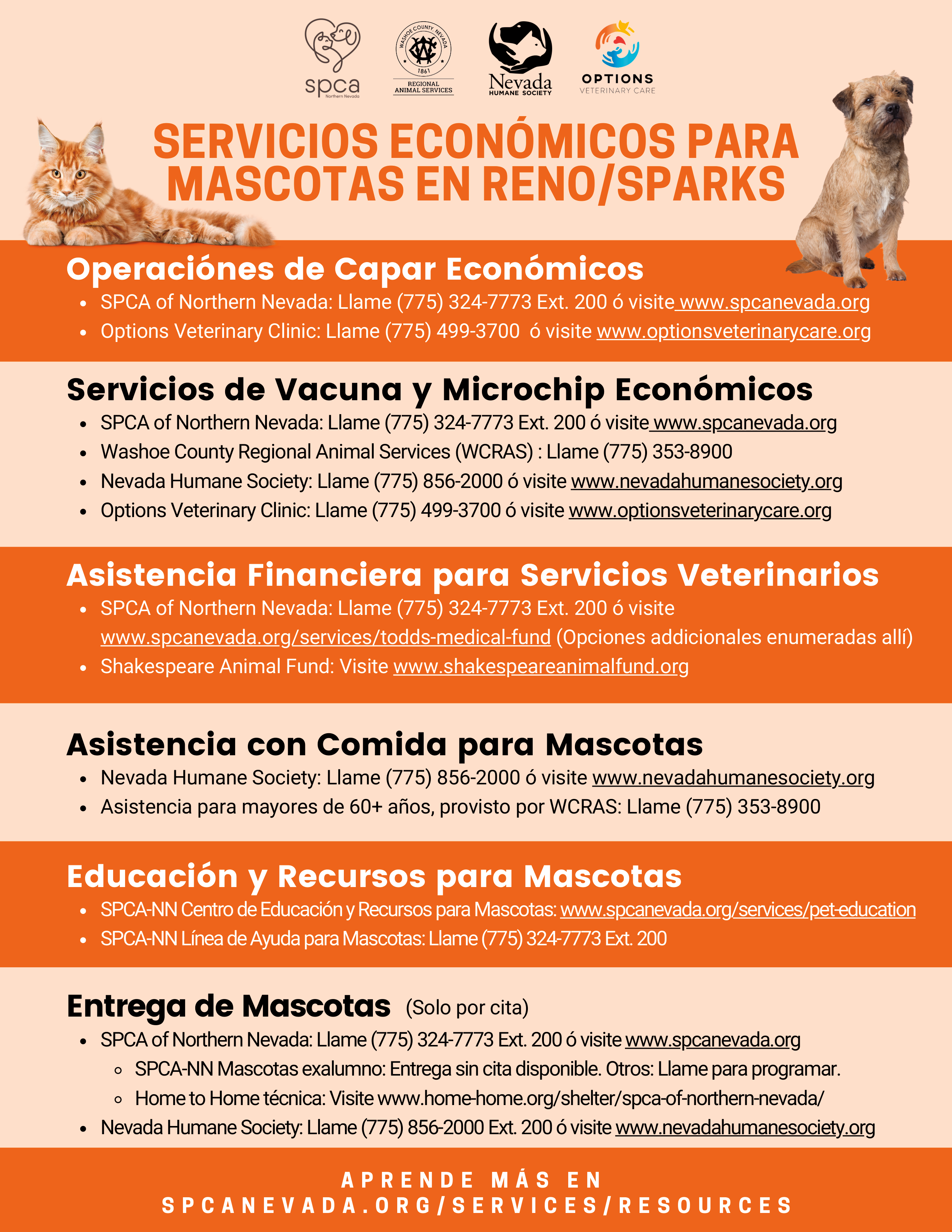 SPANISH Image displaying list of affordable pet services