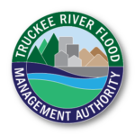 Truckee River Flood Management Authority circular logo with stylized image of river and town