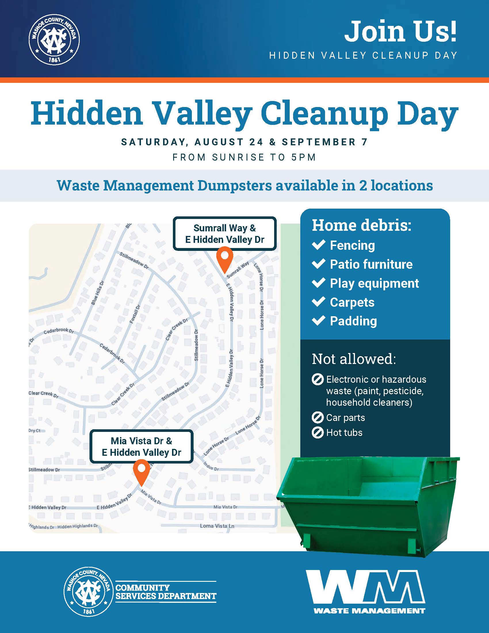 Flyer advertising Hidden Valley Cleanup Days on August 24 and September 7 2024