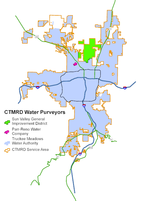 Map of the parcels in within the CTMRD service area, delineated by water purveyors.