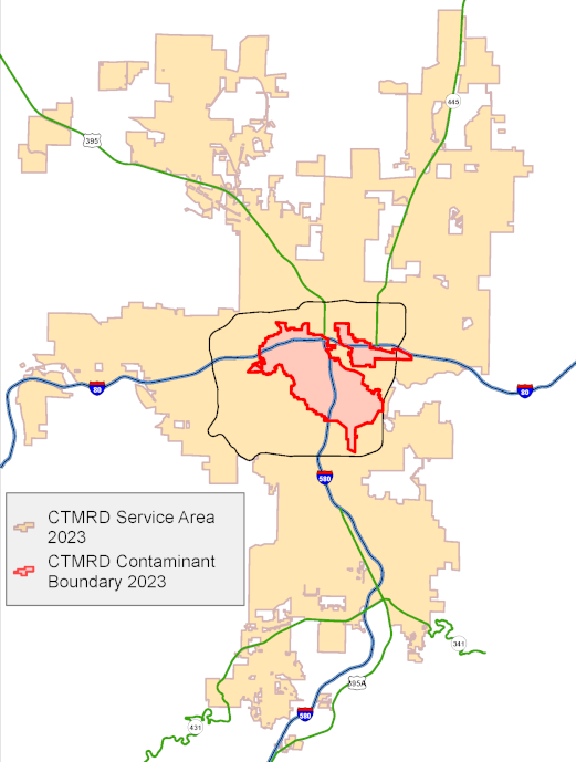 Map of the CTMRD service area and the CTMRD contaminant boundary.