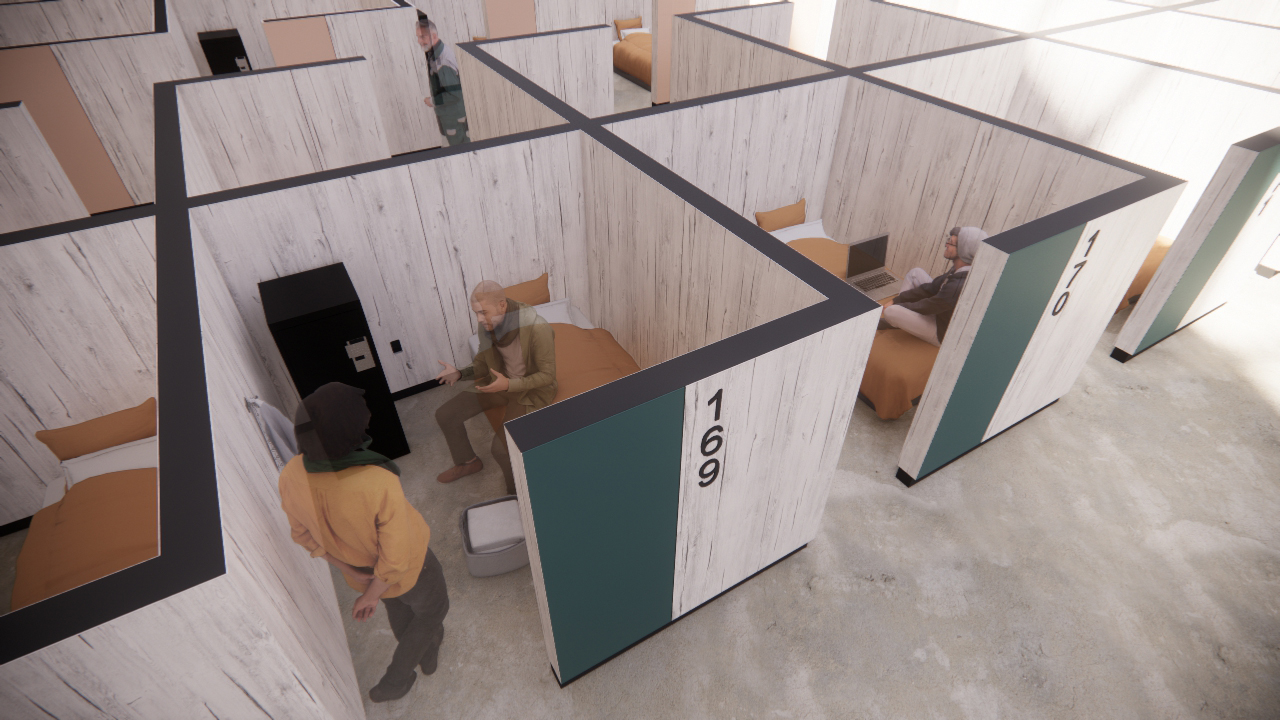 Artist rendering of semiprivate cubbies.