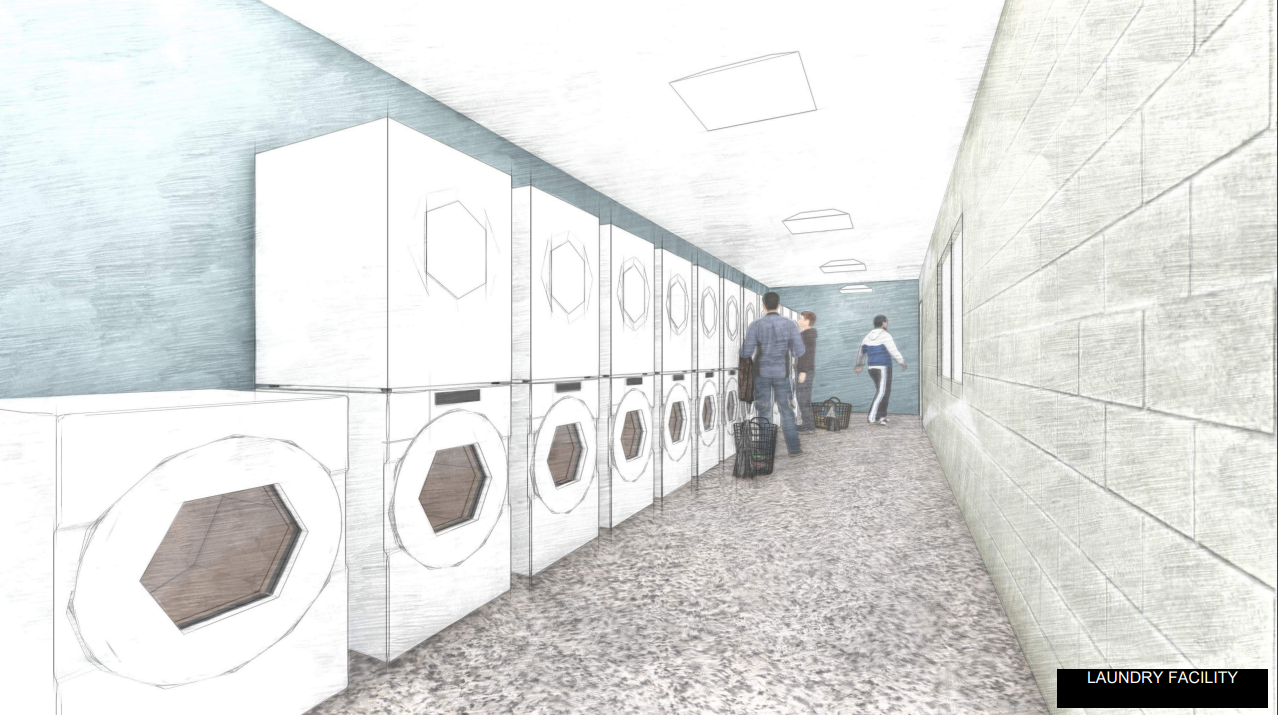 Artist rendering of interior of laundry facilities.