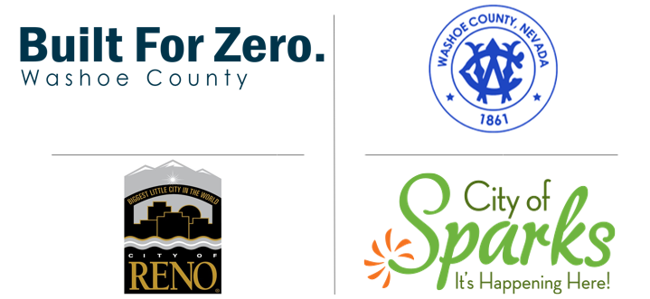 Built for Zero Washoe County logo, City of Reno logo, City of Sparks logo, and Washoe County logo
