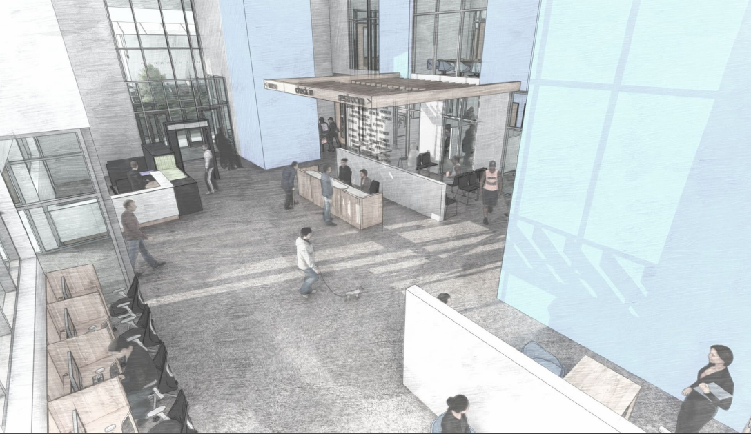 Artist rendering of Welcome center interior.