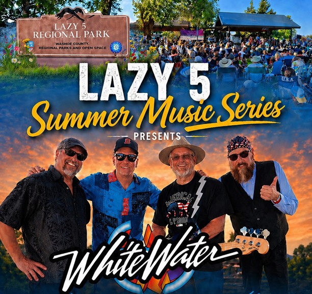 Poster of the band White Water below a banner of the Lazy 5 Music Series