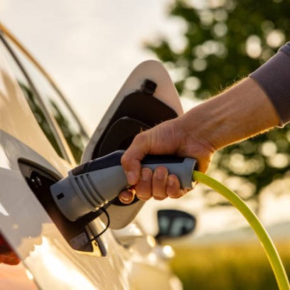 Electric Car Charging At Power Station